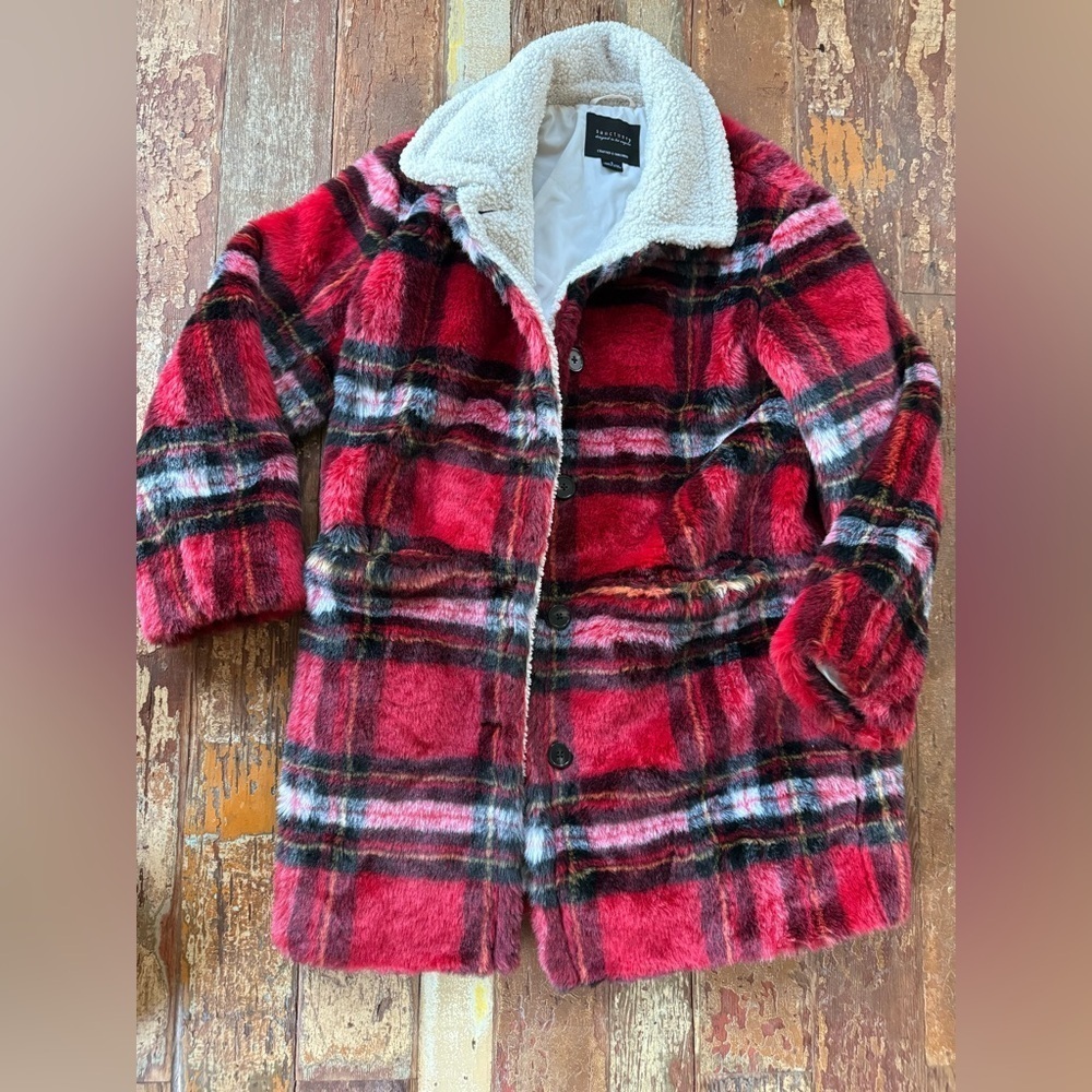 NWOT Anthropologie Sanctuary Sierra Plaid Faux Fur Sherpa Lined Teddy Jacket | S - Picture 7 of 12